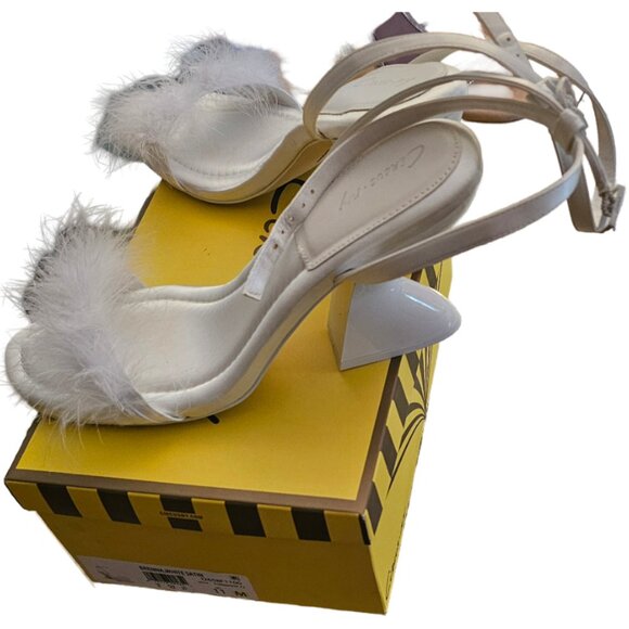 CIRCUS NY by Sam Edleman Brenna white plush Satin Heeled Sandal with Strap - Picture 5 of 5
